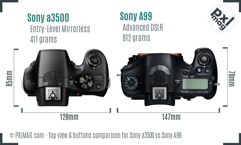 Sony a3500 vs Sony A99 top view buttons comparison
