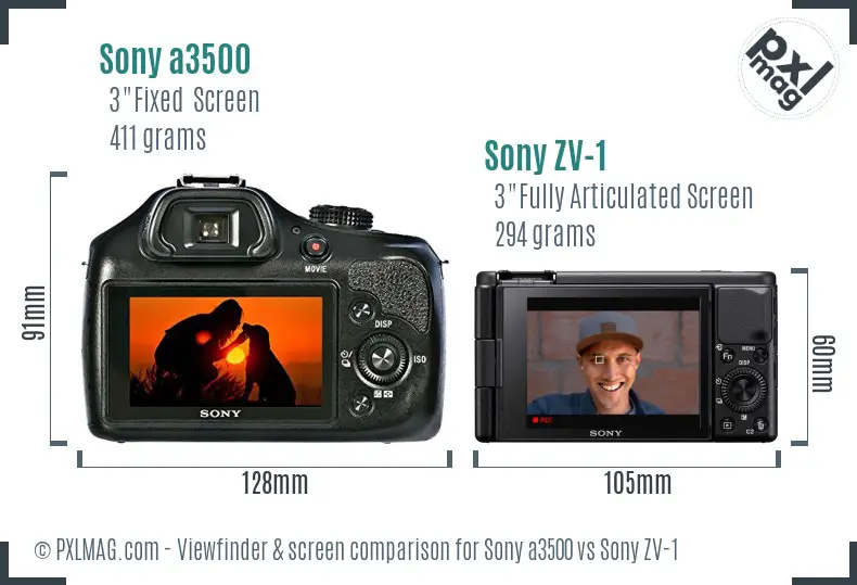 Sony a3500 vs Sony ZV-1 Screen and Viewfinder comparison