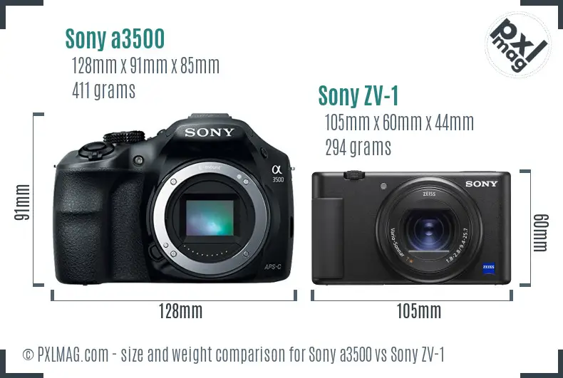 Sony a3500 vs Sony ZV-1 size comparison