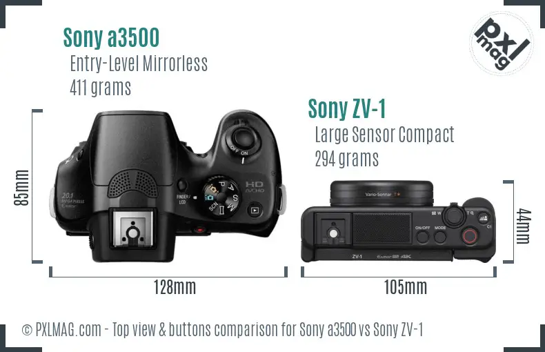 Sony a3500 vs Sony ZV-1 top view buttons comparison