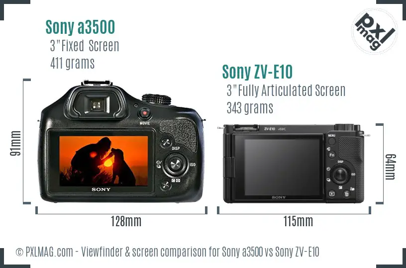 Sony a3500 vs Sony ZV-E10 Screen and Viewfinder comparison
