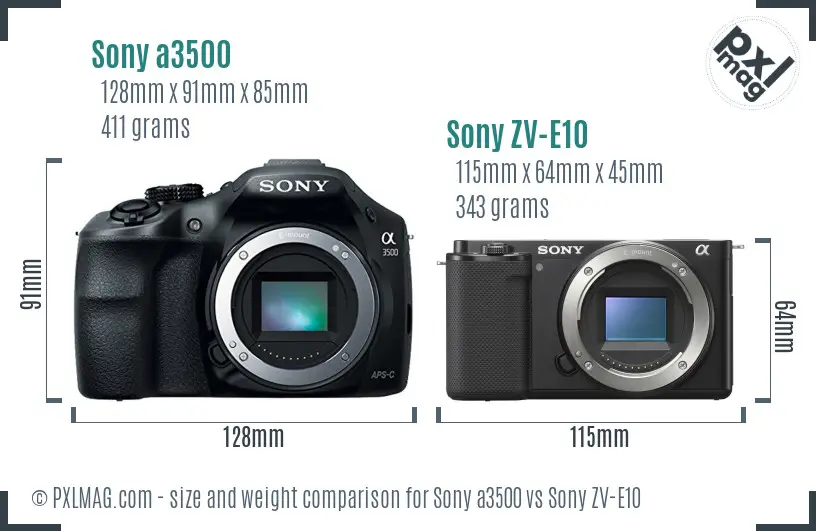 Sony a3500 vs Sony ZV-E10 size comparison