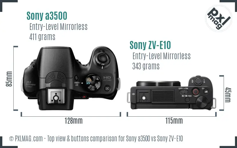 Sony a3500 vs Sony ZV-E10 top view buttons comparison