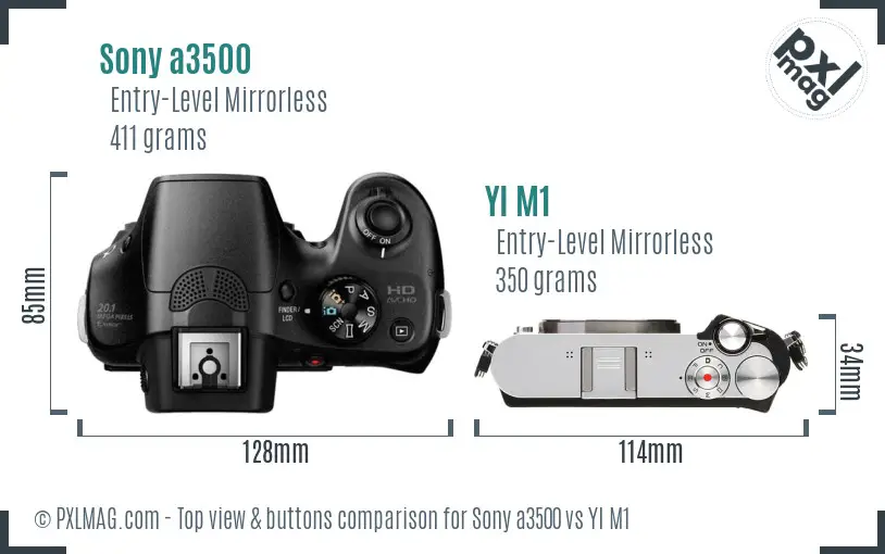 Sony a3500 vs YI M1 top view buttons comparison