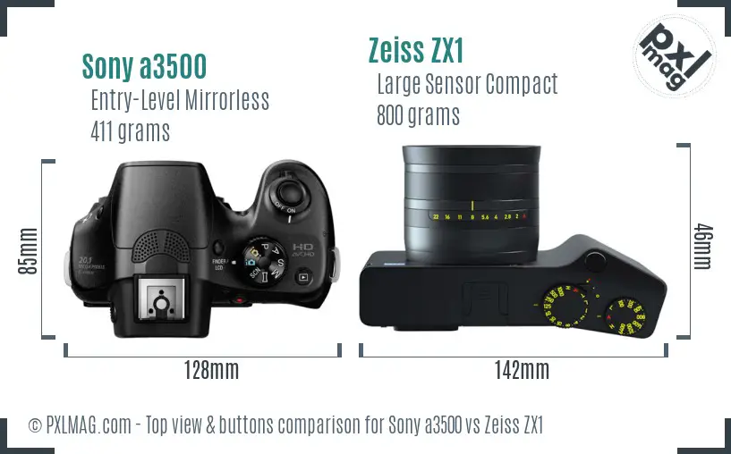 Sony a3500 vs Zeiss ZX1 top view buttons comparison Sony a3500 vs Zeiss ZX1 top view buttons comparison