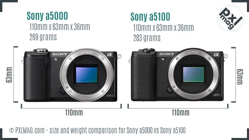 Sony a5000 vs Sony a5100 size comparison
