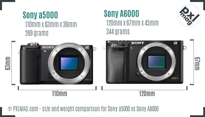 Sony a5000 vs Sony A6000 size comparison