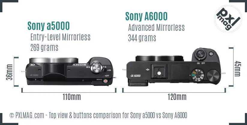 Sony a5000 vs Sony A6000 top view buttons comparison