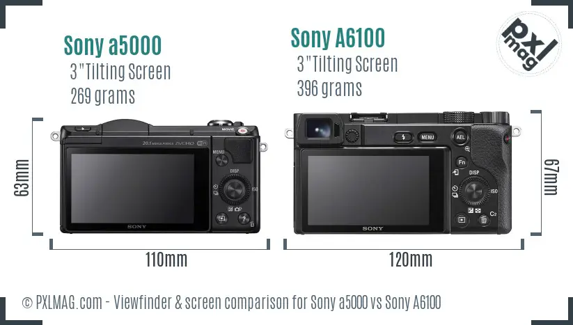 Sony a5000 vs Sony A6100 Screen and Viewfinder comparison