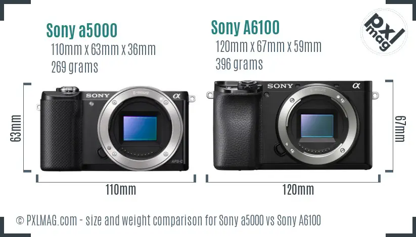 Sony a5000 vs Sony A6100 size comparison