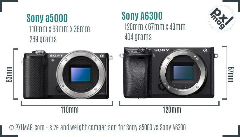 Sony a5000 vs Sony A6300 size comparison