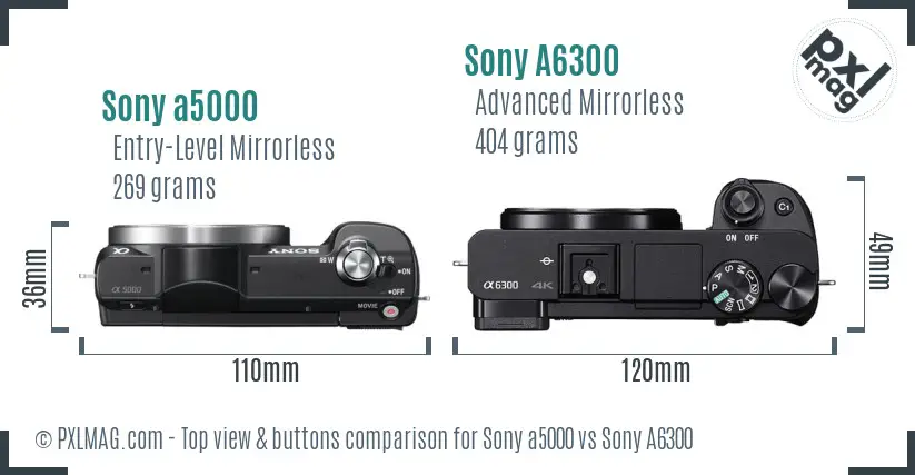 Sony a5000 vs Sony A6300 top view buttons comparison