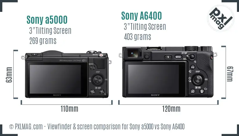 Sony a5000 vs Sony A6400 Screen and Viewfinder comparison