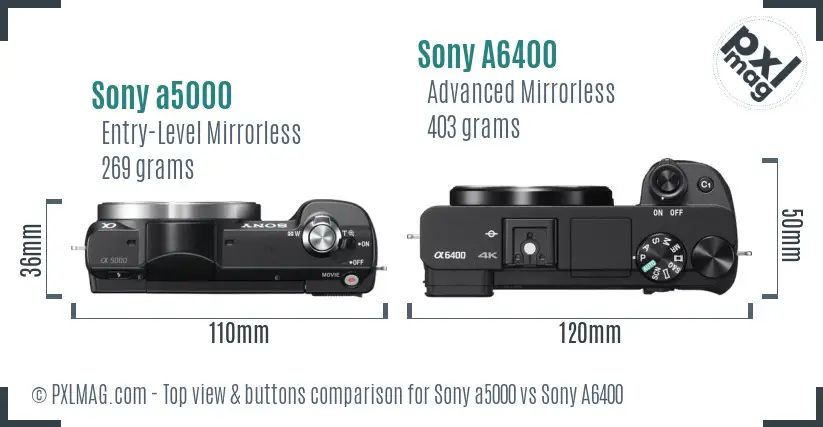 Sony a5000 vs Sony A6400 top view buttons comparison