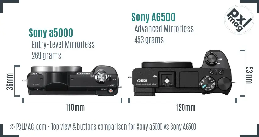 Sony a5000 vs Sony A6500 top view buttons comparison