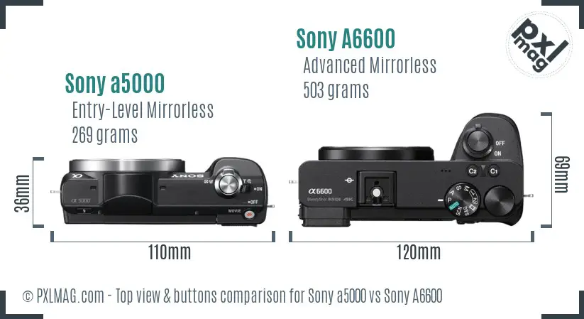 Sony a5000 vs Sony A6600 top view buttons comparison