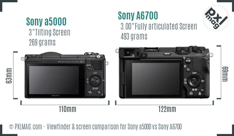 Sony a5000 vs Sony A6700 Screen and Viewfinder comparison