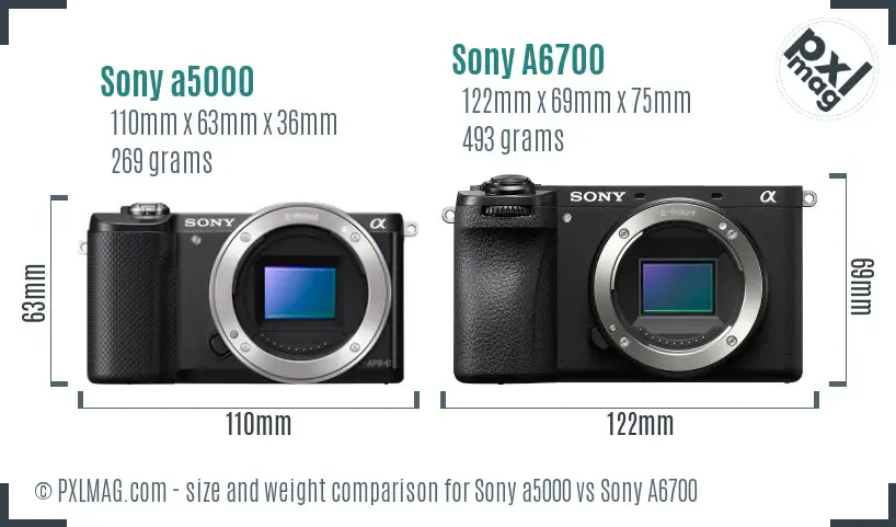 Sony a5000 vs Sony A6700 size comparison