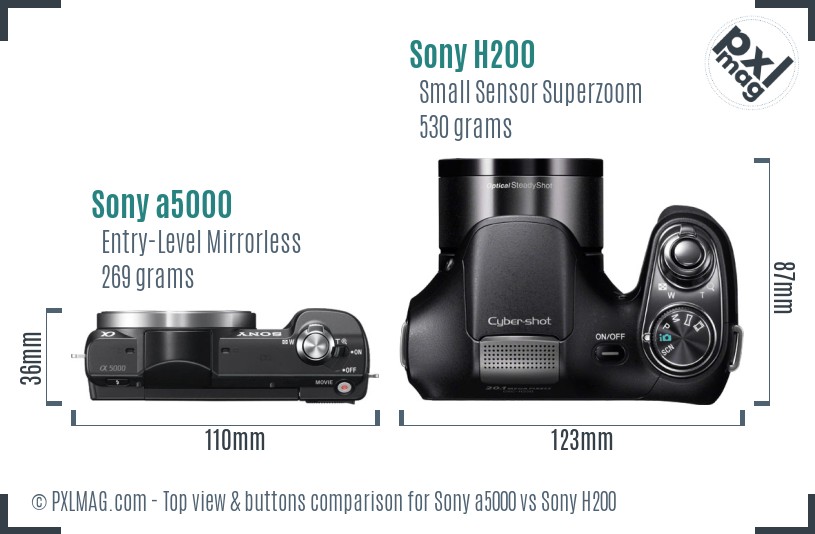 Sony a5000 vs Sony H200 top view buttons comparison