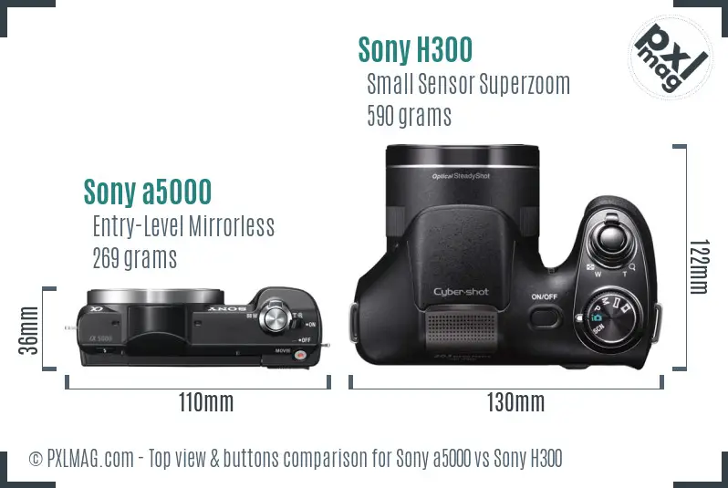 Sony a5000 vs Sony H300 top view buttons comparison