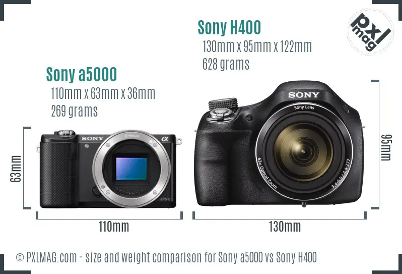 Sony a5000 vs Sony H400 size comparison Sony a5000 vs Sony H400 size comparison
