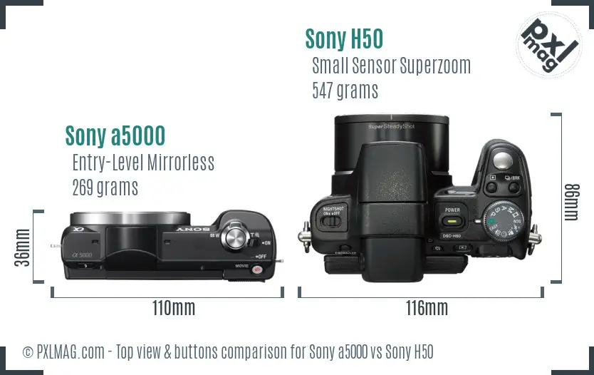 Sony a5000 vs Sony H50 top view buttons comparison