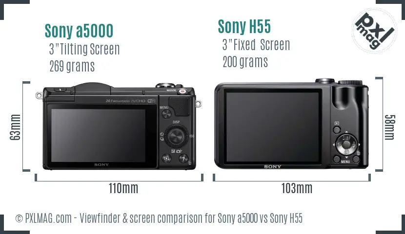 Sony a5000 vs Sony H55 Screen and Viewfinder comparison