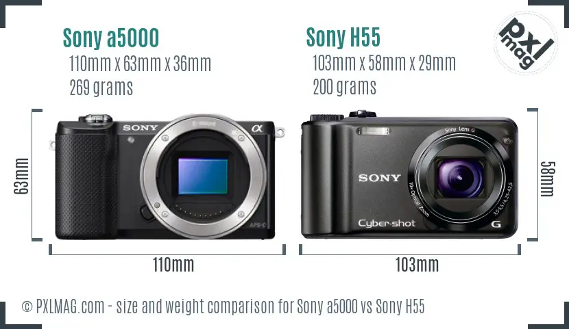 Sony a5000 vs Sony H55 size comparison Sony a5000 vs Sony H55 size comparison