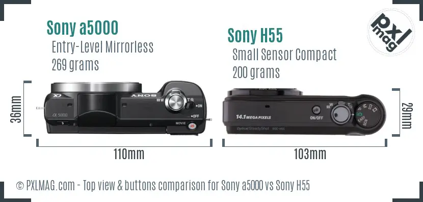 Sony a5000 vs Sony H55 top view buttons comparison