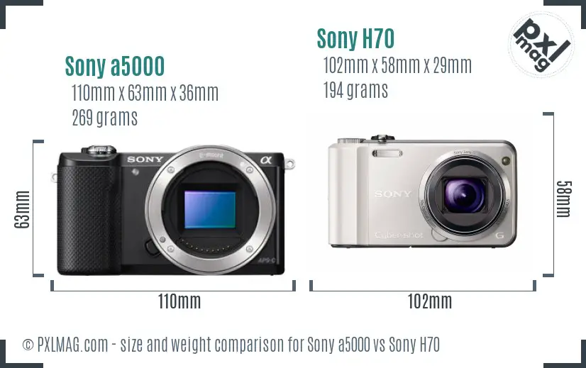 Sony a5000 vs Sony H70 size comparison