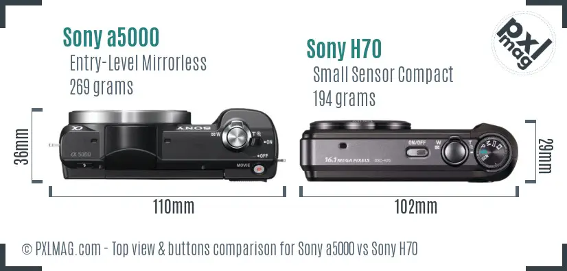 Sony a5000 vs Sony H70 top view buttons comparison