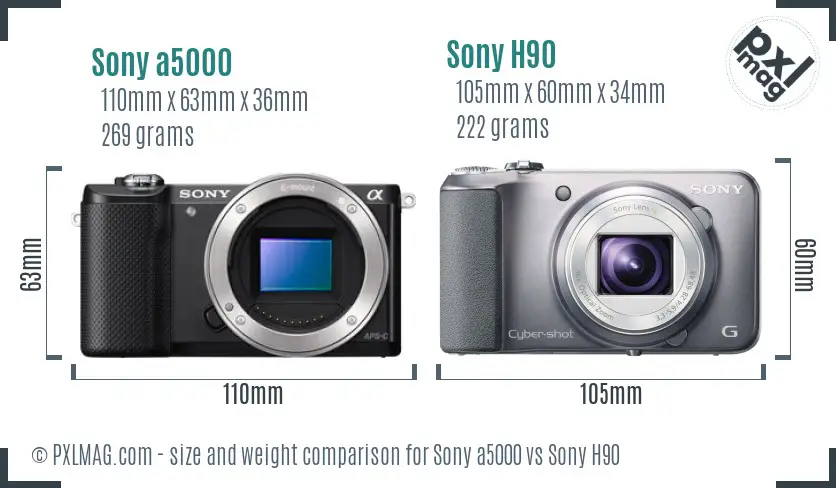 Sony a5000 vs Sony H90 size comparison Sony a5000 vs Sony H90 size comparison