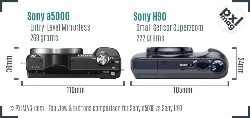 Sony a5000 vs Sony H90 top view buttons comparison Sony a5000 vs Sony H90 top view buttons comparison
