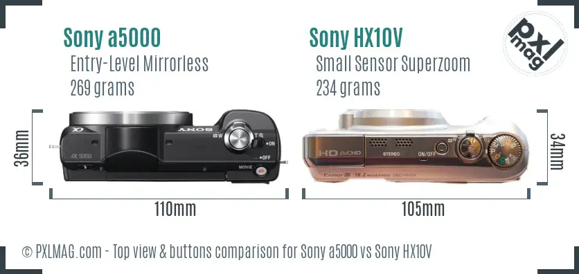 Sony a5000 vs Sony HX10V top view buttons comparison Sony a5000 vs Sony HX10V top view buttons comparison