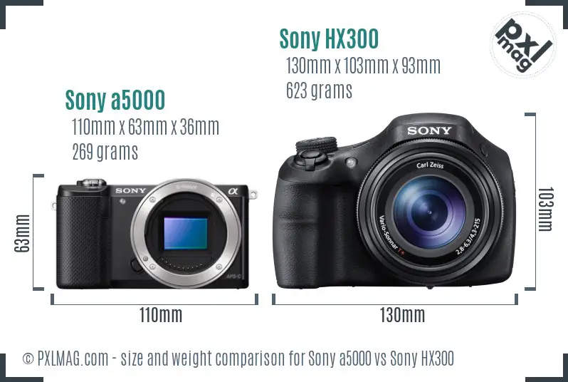 Sony a5000 vs Sony HX300 size comparison