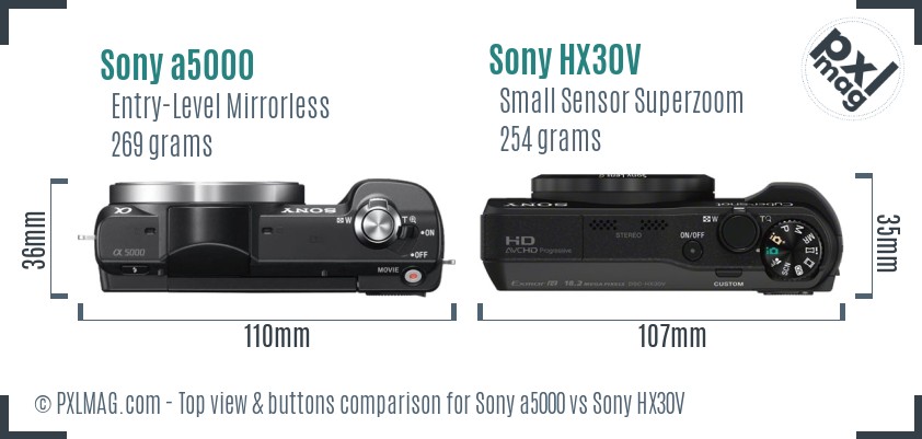 Sony a5000 vs Sony HX30V top view buttons comparison