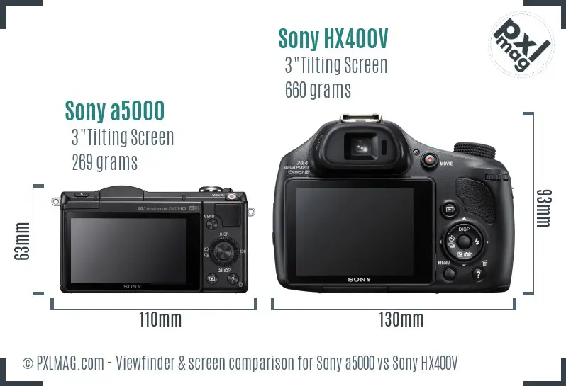 Sony a5000 vs Sony HX400V Screen and Viewfinder comparison