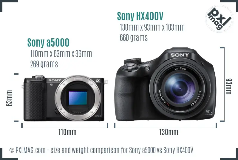 Sony a5000 vs Sony HX400V size comparison