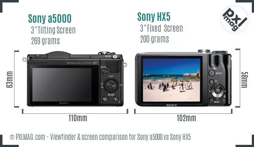 Sony a5000 vs Sony HX5 Screen and Viewfinder comparison