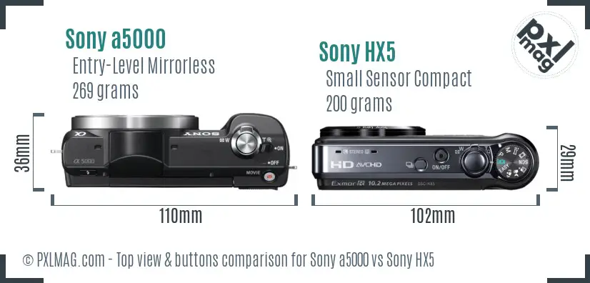 Sony a5000 vs Sony HX5 top view buttons comparison