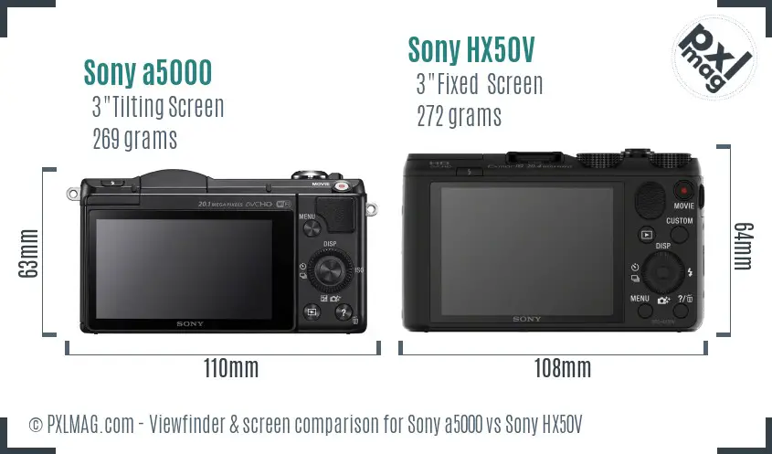 Sony a5000 vs Sony HX50V Screen and Viewfinder comparison