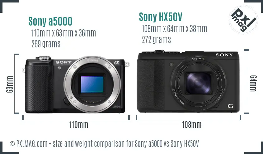 Sony a5000 vs Sony HX50V size comparison Sony a5000 vs Sony HX50V size comparison