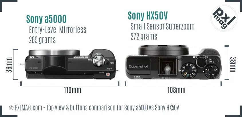 Sony a5000 vs Sony HX50V top view buttons comparison