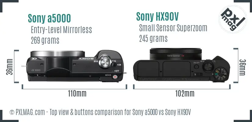 Sony a5000 vs Sony HX90V top view buttons comparison