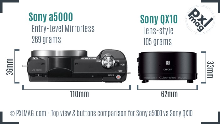 Sony a5000 vs Sony QX10 top view buttons comparison