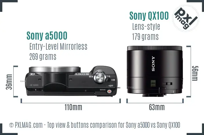 Sony a5000 vs Sony QX100 top view buttons comparison