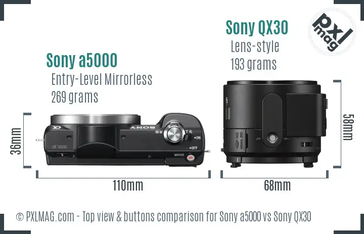 Sony a5000 vs Sony QX30 top view buttons comparison Sony a5000 vs Sony QX30 top view buttons comparison