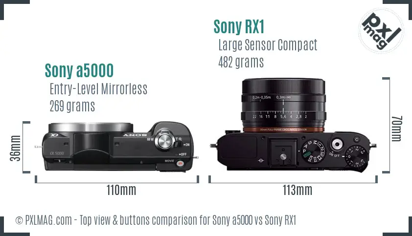 Sony a5000 vs Sony RX1 top view buttons comparison