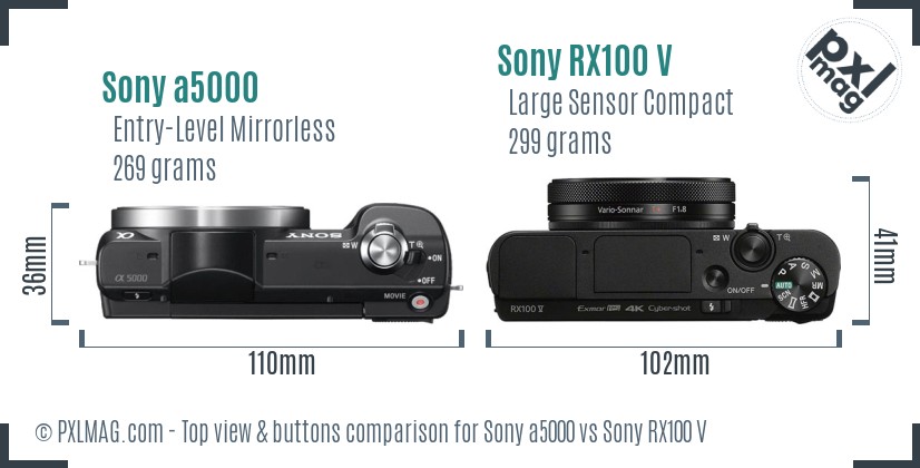 Sony a5000 vs Sony RX100 V top view buttons comparison
