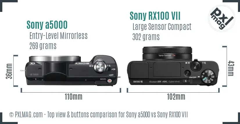 Sony a5000 vs Sony RX100 VII top view buttons comparison Sony a5000 vs Sony RX100 VII top view buttons comparison